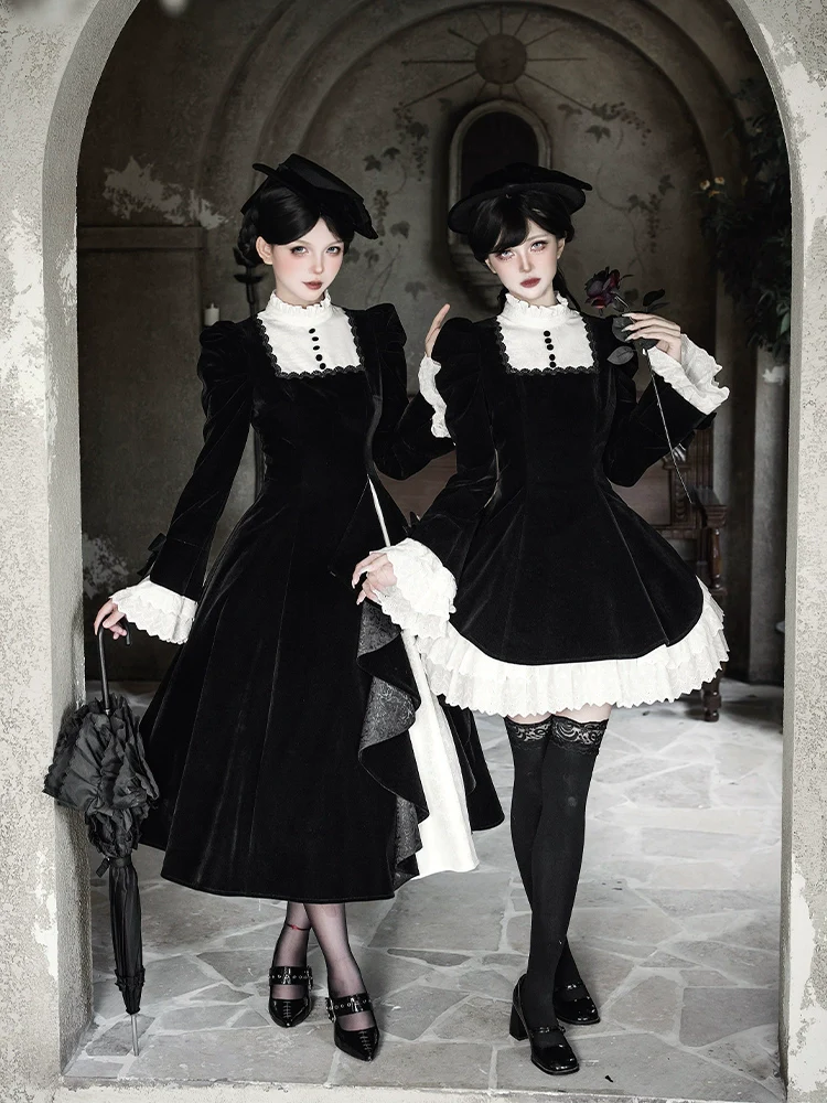 With PUJI - To the Dusk - Classic Lolita Tiered-Skirt OP, Long Irregular Hem - Image 3