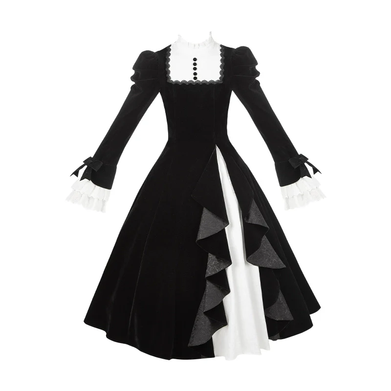 With PUJI - To the Dusk - Classic Lolita Tiered-Skirt OP, Long Irregular Hem - Image 31