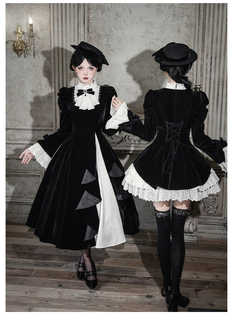 With PUJI - To the Dusk - Classic Lolita Tiered-Skirt OP, Long Irregular Hem - Image 4