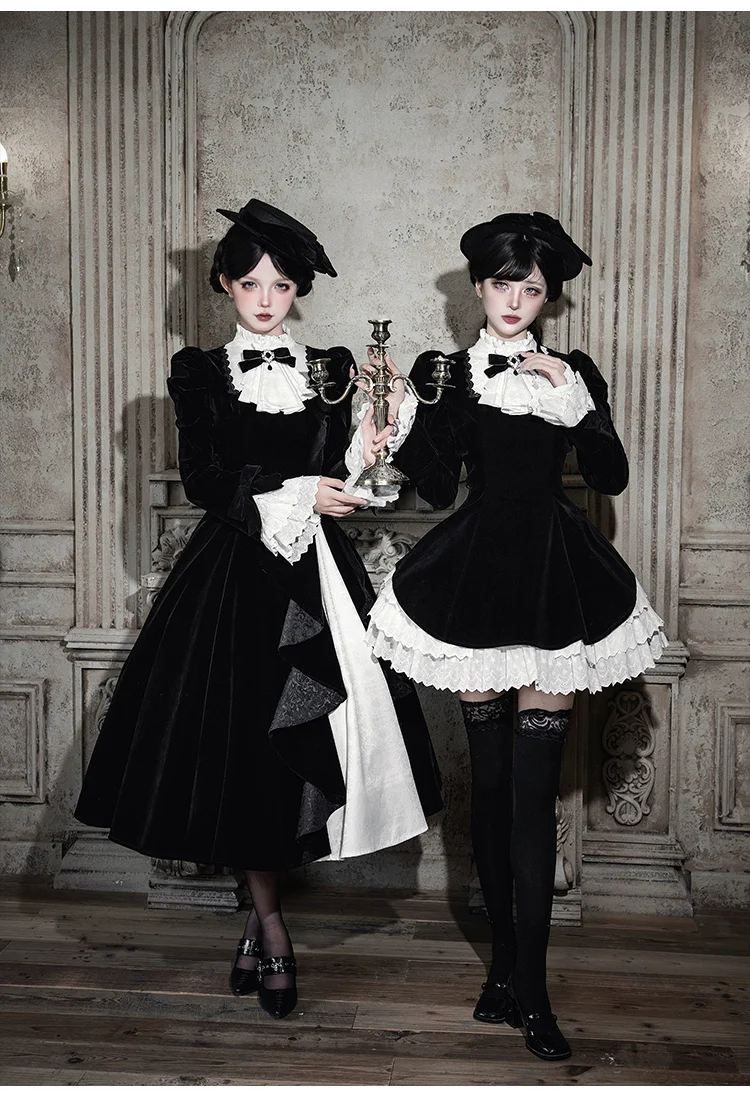 With PUJI - To the Dusk - Classic Lolita Tiered-Skirt OP, Long Irregular Hem - Image 5