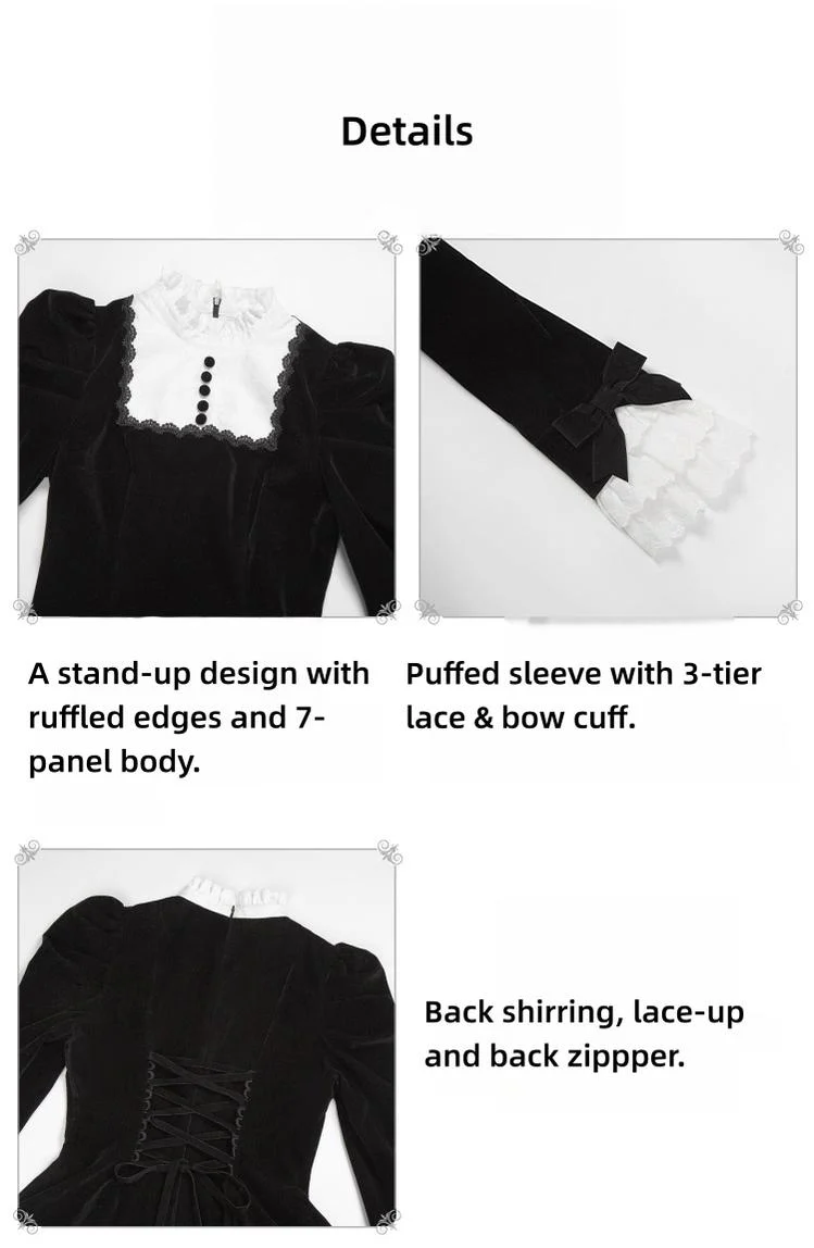 With PUJI - To the Dusk - Classic Lolita Tiered-Skirt OP, Long Irregular Hem - Image 6