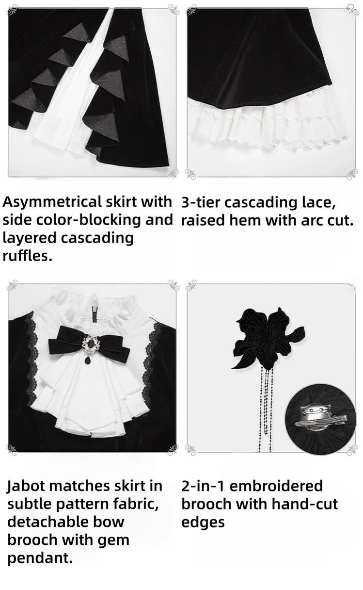 With PUJI - To the Dusk - Classic Lolita Tiered-Skirt OP, Long Irregular Hem - Image 7