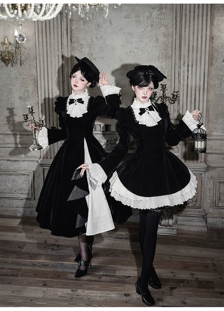 With PUJI - To the Dusk - Classic Lolita Tiered-Skirt OP, Long Irregular Hem - Image 8