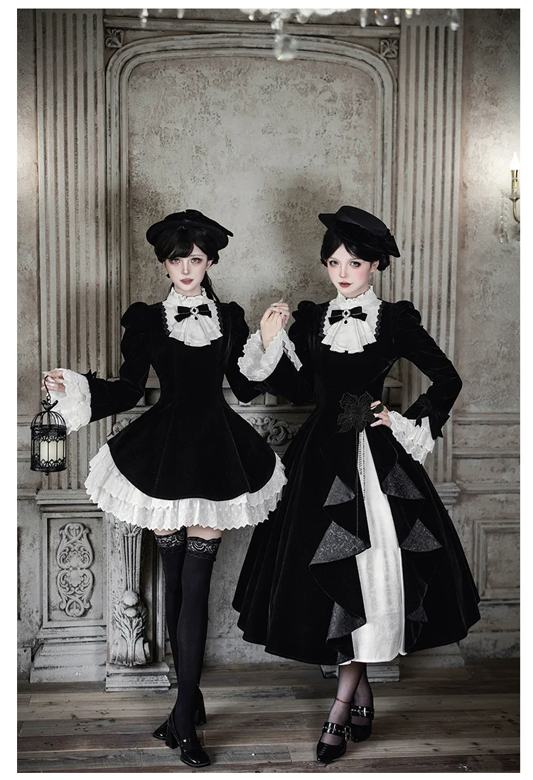 With PUJI - To the Dusk - Classic Lolita Tiered-Skirt OP, Long Irregular Hem - Image 9
