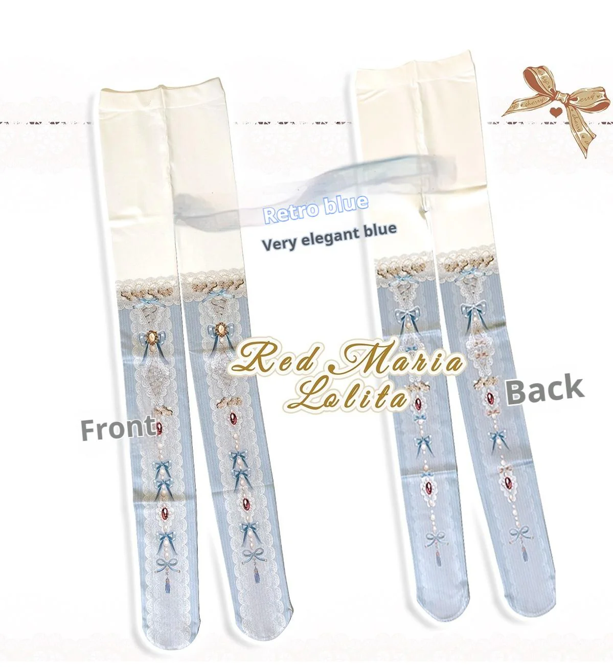 Red Maria - Classic Lolita Tights Baroque Pearl Printed Lolita Pantyhose - Image 3