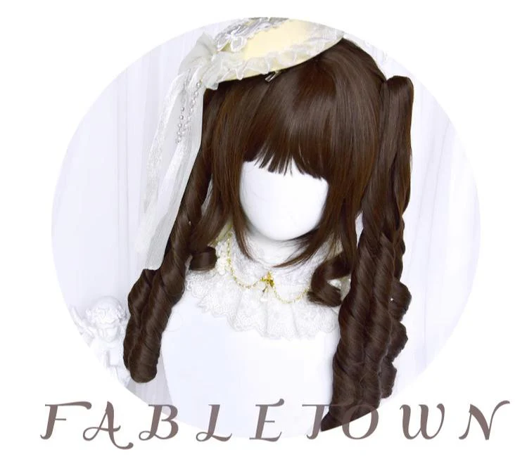 Sinwavy - Fairy Tale Town - Classic Lolita Wig Dark Brown Roman Curly Double Ponytail Wig - Image 8