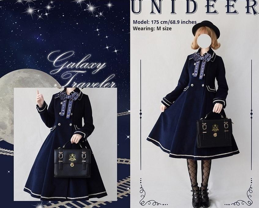 Galaxy Traveler - Classic School Lolita Overcoat with Detachable Cape and Bow - Image 4