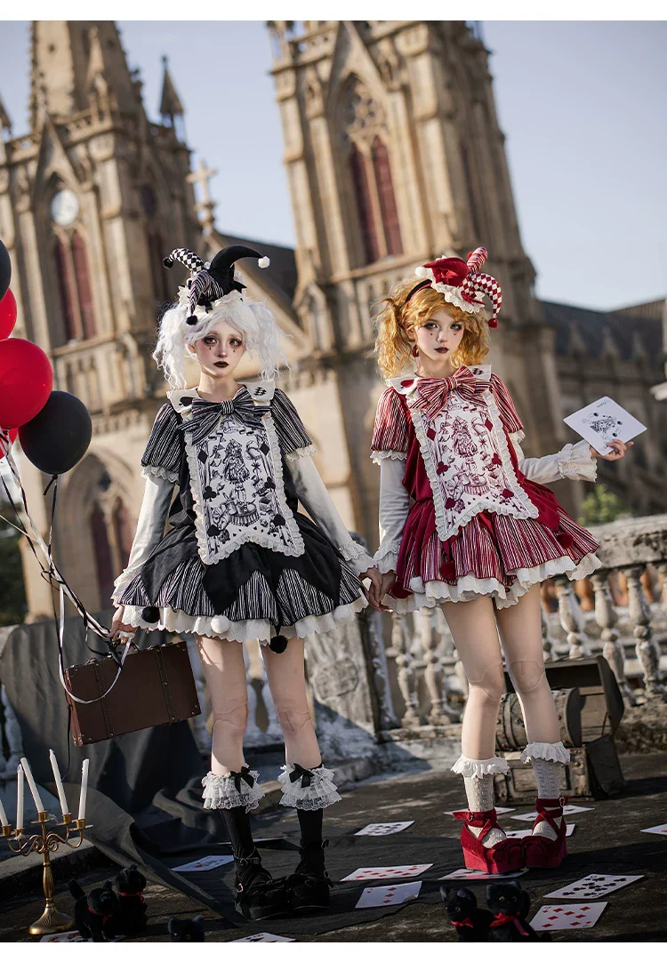 Puppet Mask - Clown Inspired Gothic Lolita OP Dress, Loose Fit
