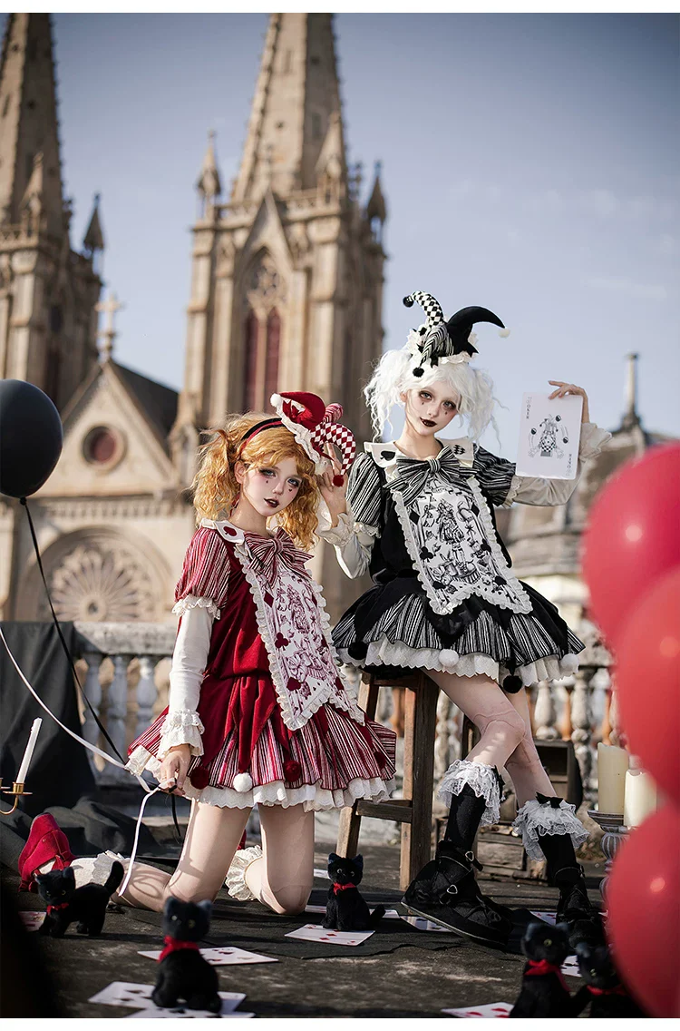 Puppet Mask - Clown Inspired Gothic Lolita OP Dress, Loose Fit - Image 10