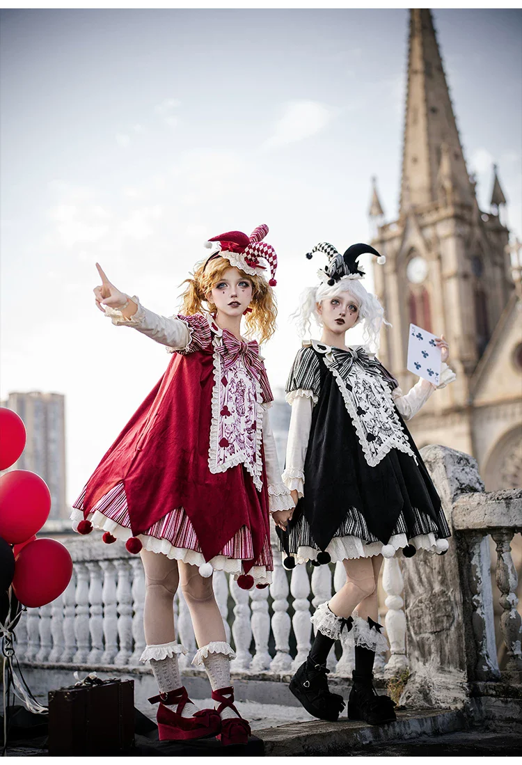 Puppet Mask - Clown Inspired Gothic Lolita OP Dress, Loose Fit - Image 14