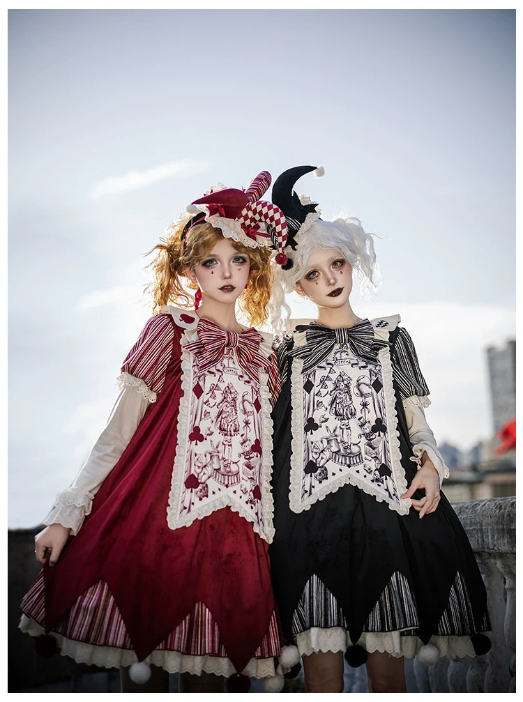 Puppet Mask - Clown Inspired Gothic Lolita OP Dress, Loose Fit - Image 15