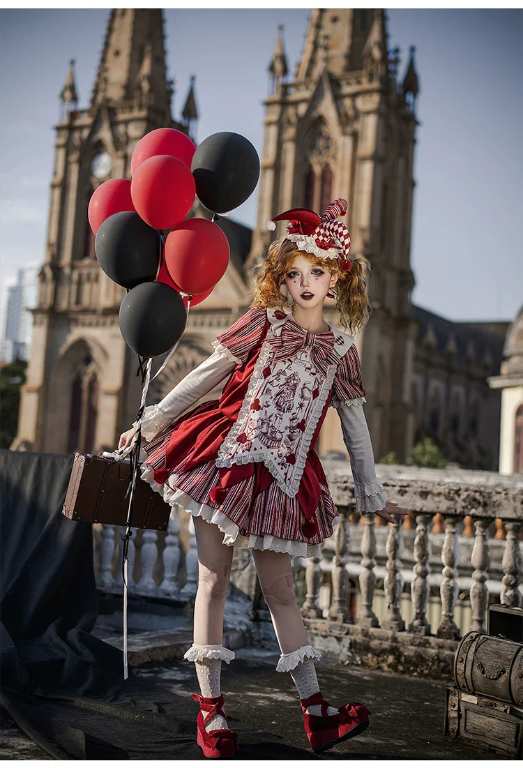 Puppet Mask - Clown Inspired Gothic Lolita OP Dress, Loose Fit - Image 17
