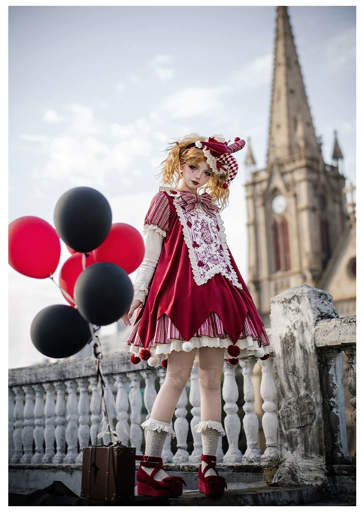 Puppet Mask - Clown Inspired Gothic Lolita OP Dress, Loose Fit - Image 18