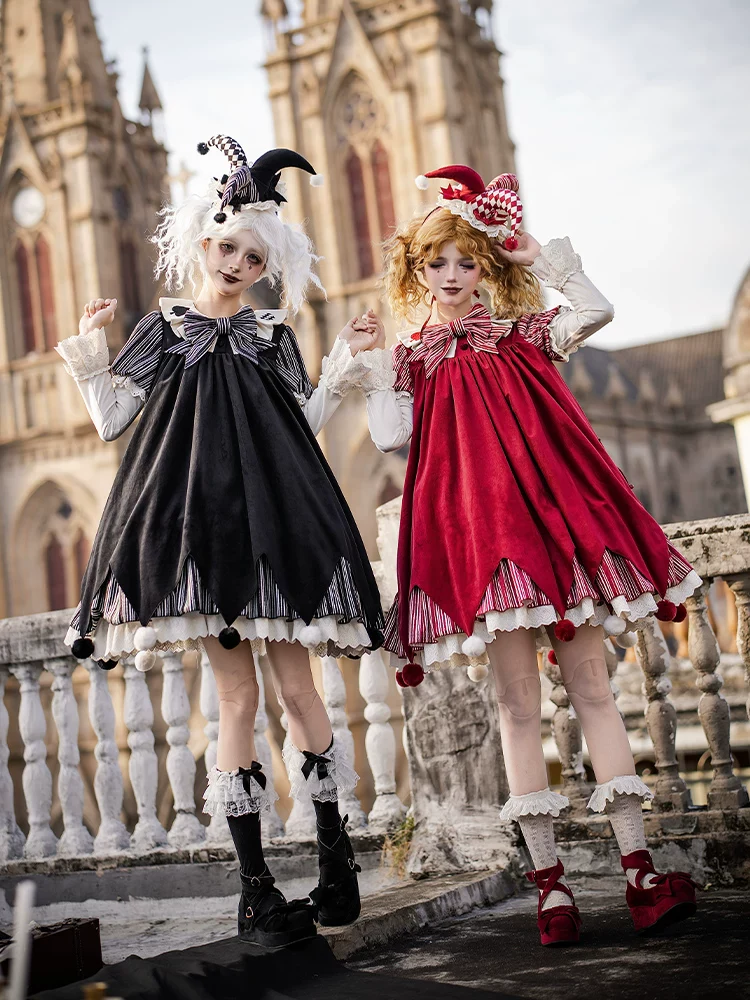 Puppet Mask - Clown Inspired Gothic Lolita OP Dress, Loose Fit - Image 2