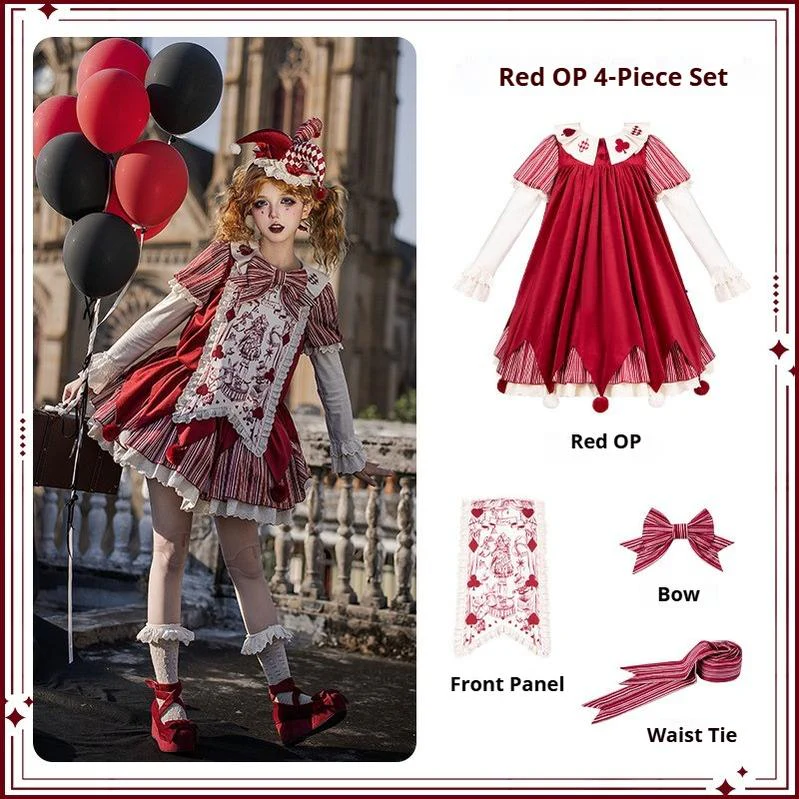 Puppet Mask - Clown Inspired Gothic Lolita OP Dress, Loose Fit - Image 27