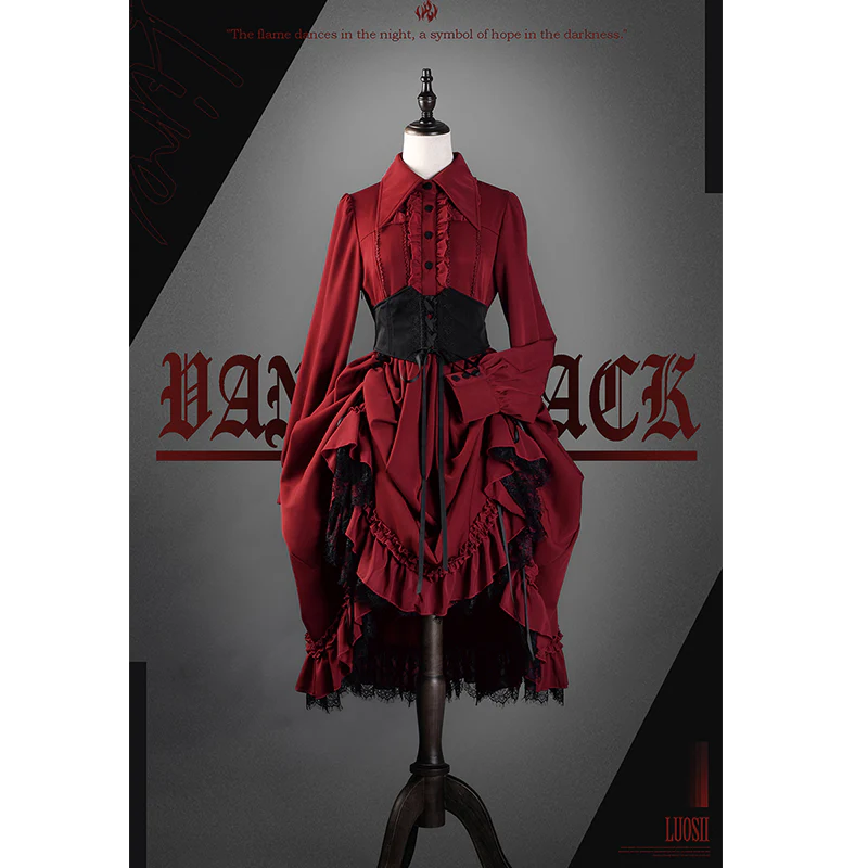 Bloodlust Banquet - Color-Block Gothic Lolita Dress, Lifted Hem - Image 11