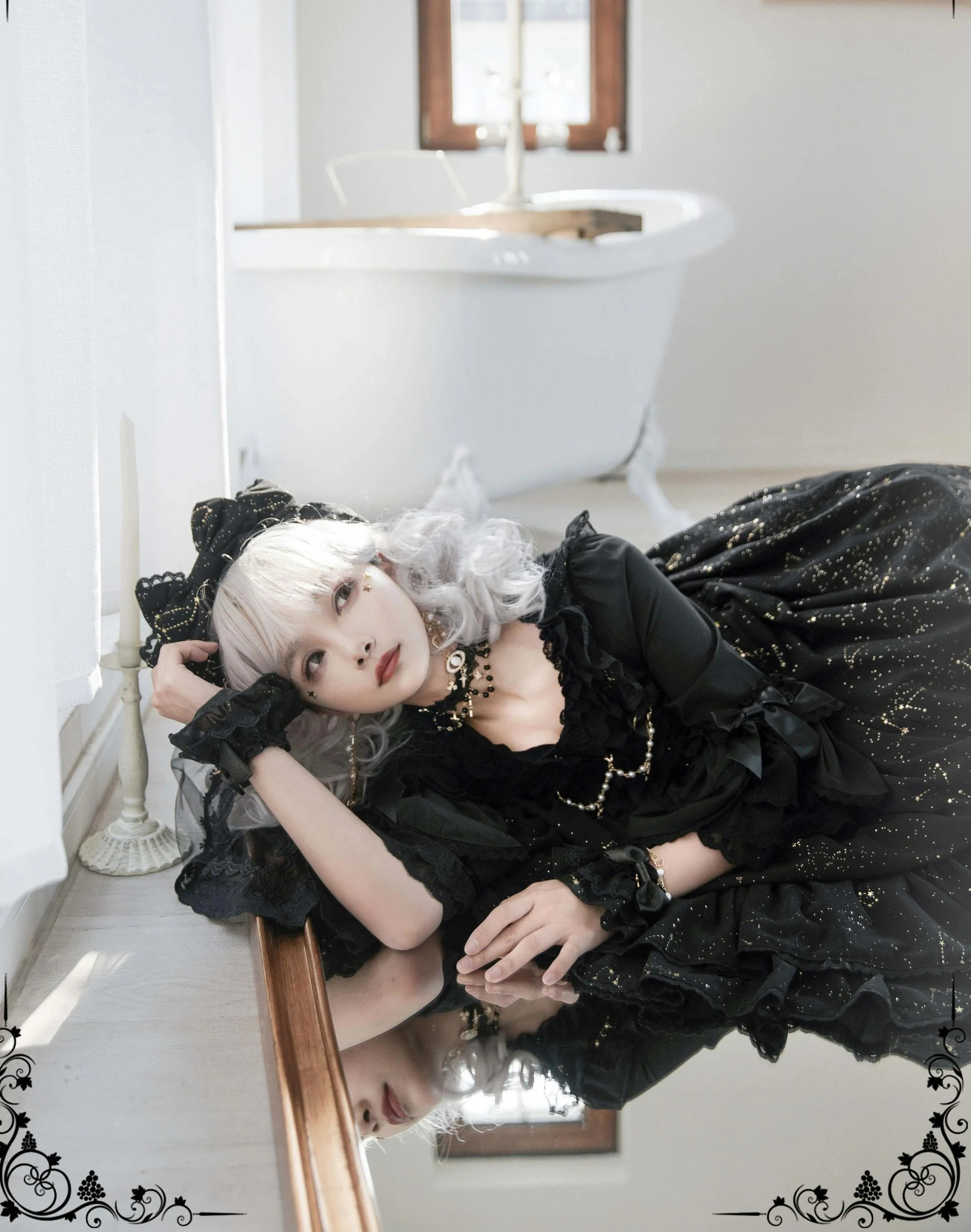 Whisper of Stars - Elegant Lolita Black JSK Dress, Constellation Foil Printing - Image 16