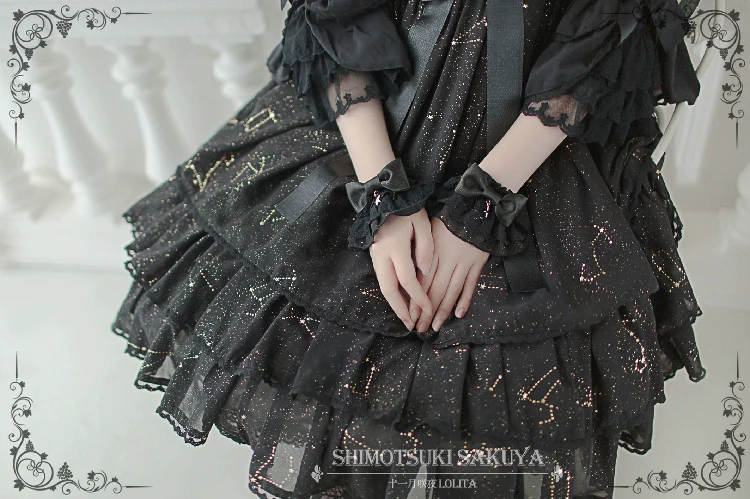 Whisper of Stars - Elegant Lolita Black JSK Dress, Constellation Foil Printing - Image 9