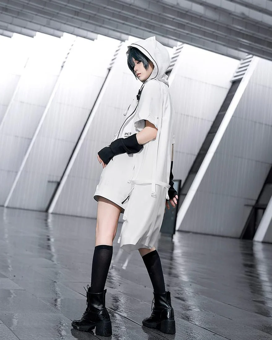 White Cat - Futuristic Style Cool Lolita Pants Suit With Cat Ear Coat - Image 2