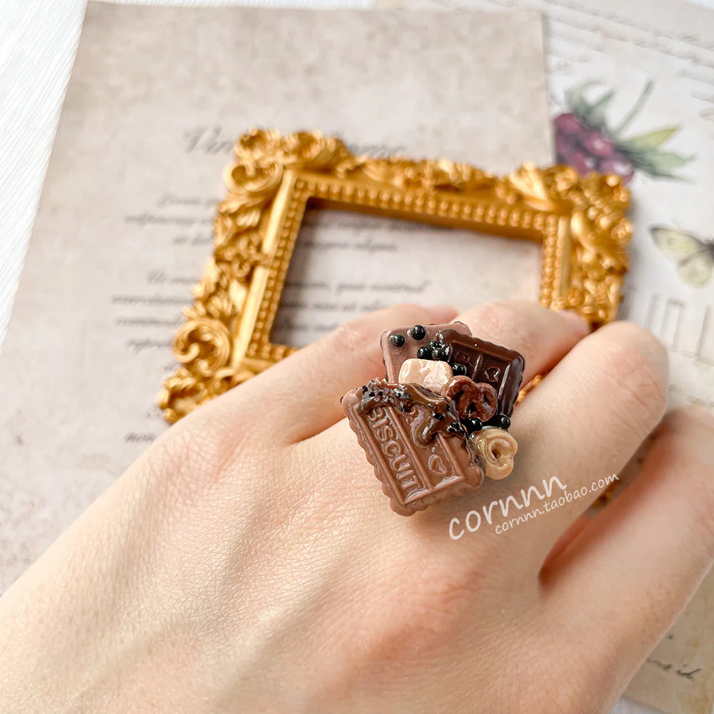 Cornnn - Handcrafted Mini Chocolate Sauce Cookie Adjustable Ring - Image 2