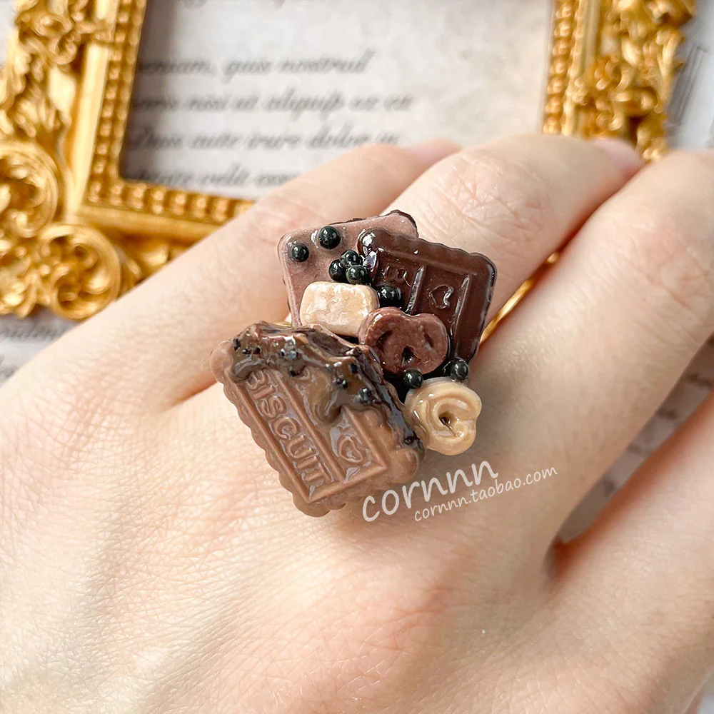 Cornnn - Handcrafted Mini Chocolate Sauce Cookie Adjustable Ring - Image 5