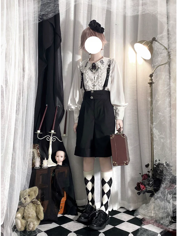 Corroding the Heart - Ouji Lolita Shirt Suspenders Shorts - Image 10
