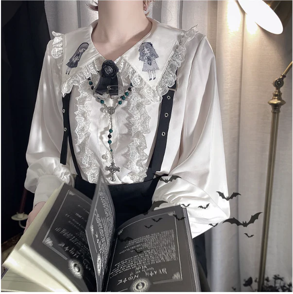 Corroding the Heart - Ouji Lolita Shirt Suspenders Shorts - Image 20