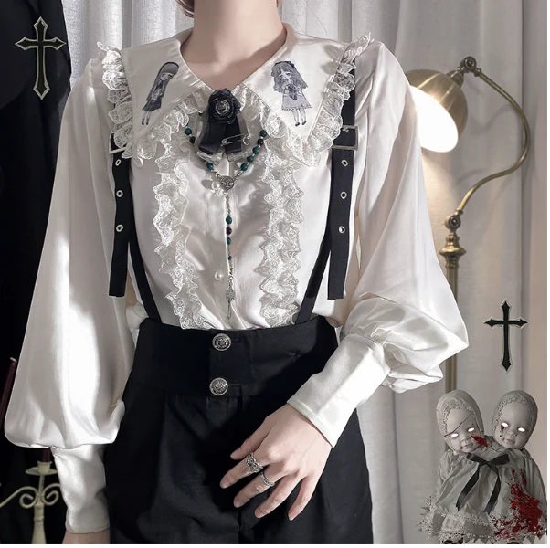 Corroding the Heart - Ouji Lolita Shirt Suspenders Shorts - Image 23