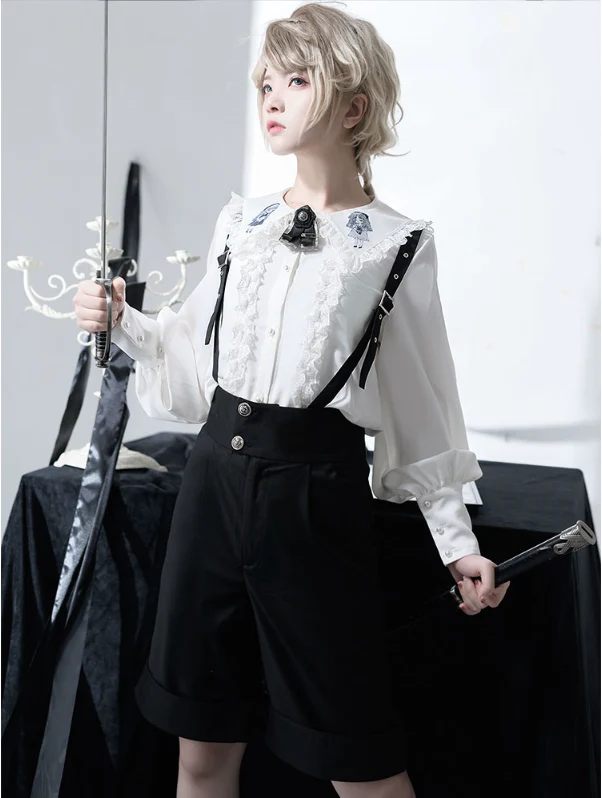 Corroding the Heart - Ouji Lolita Shirt Suspenders Shorts - Image 8
