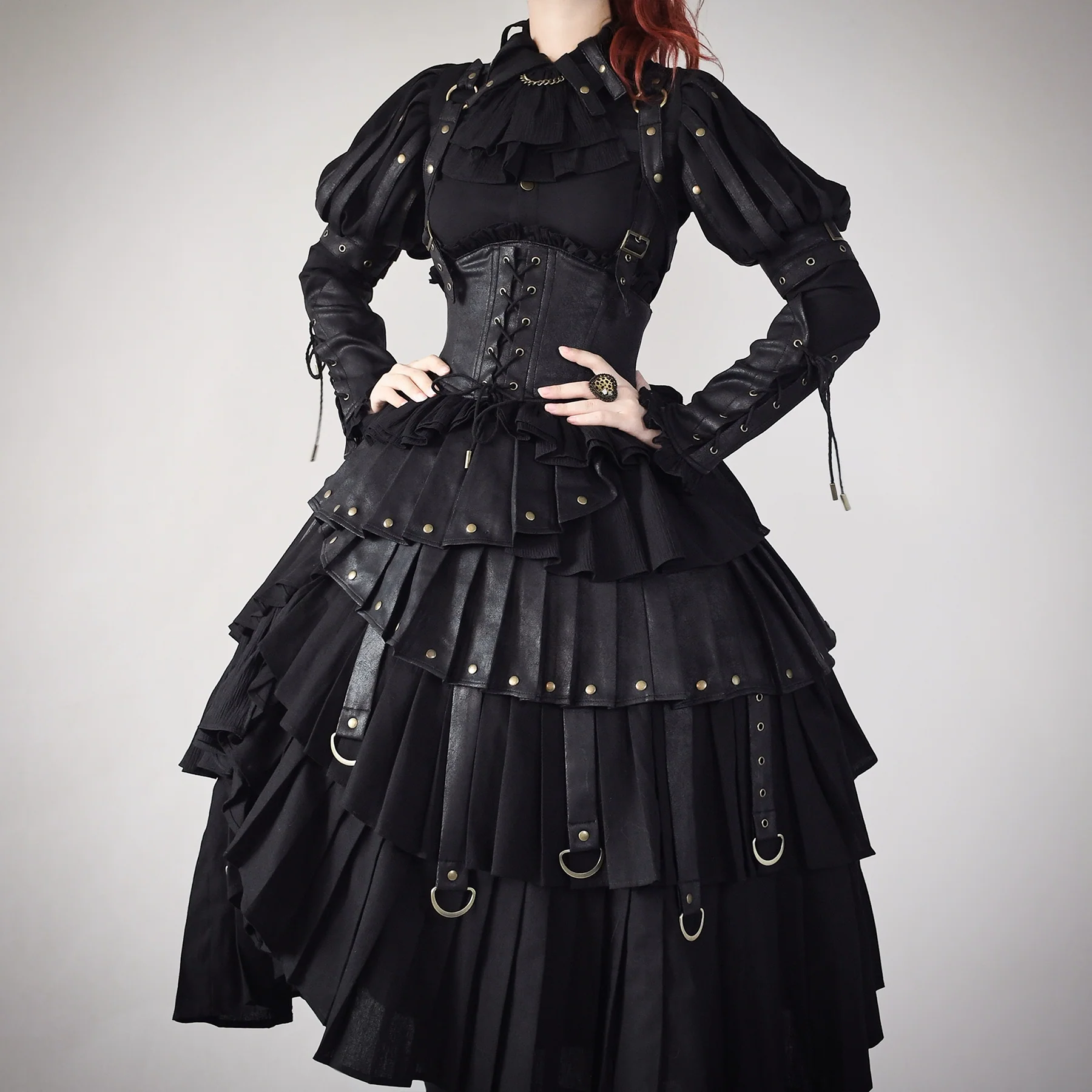 FOXTROT - Black Mist Beloved - Corset Gothic Lolita SK, Shirt, Faux Leather Cage Overlay - Image 12