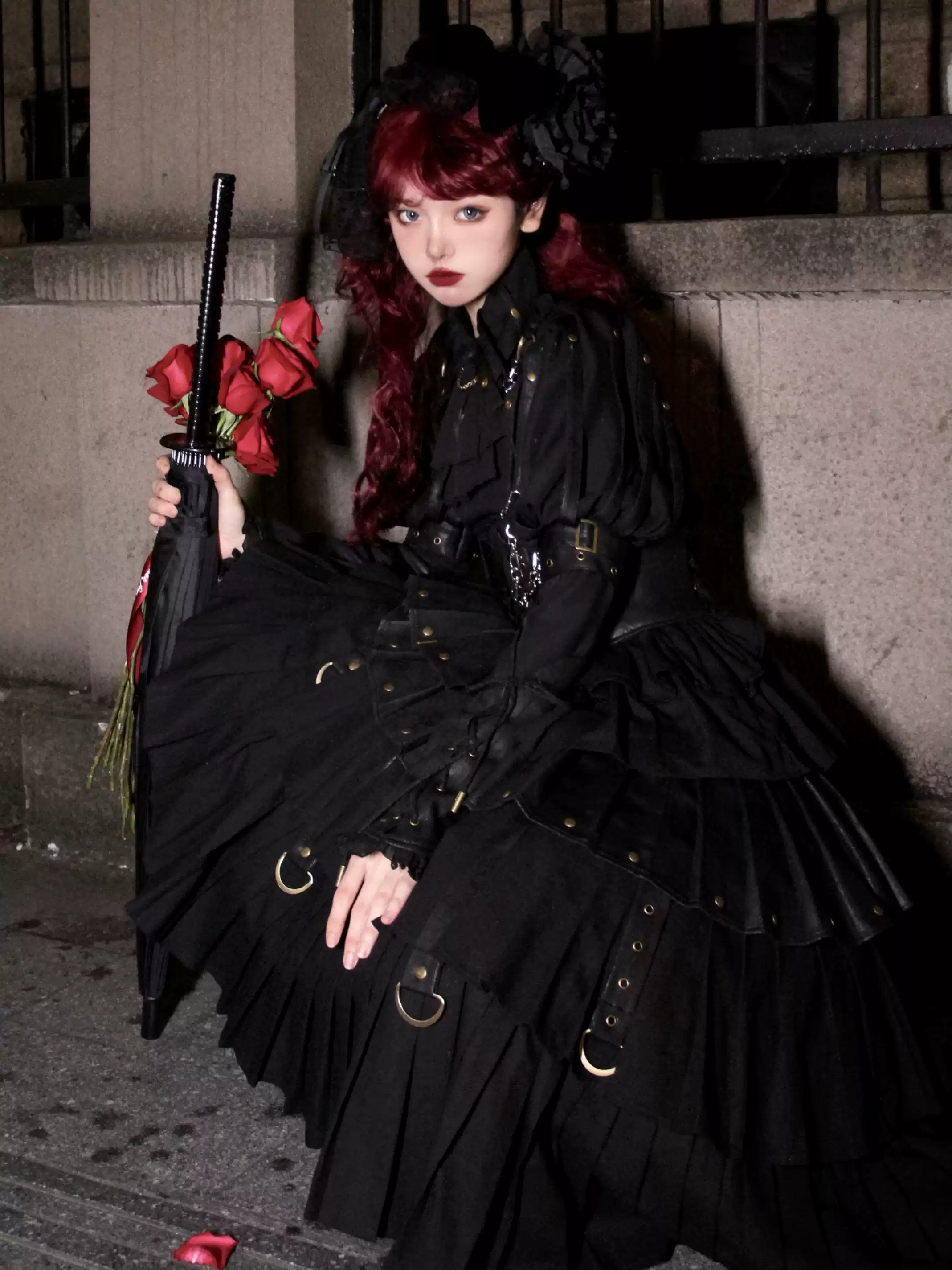 FOXTROT - Black Mist Beloved - Corset Gothic Lolita SK, Shirt, Faux Leather Cage Overlay - Image 13