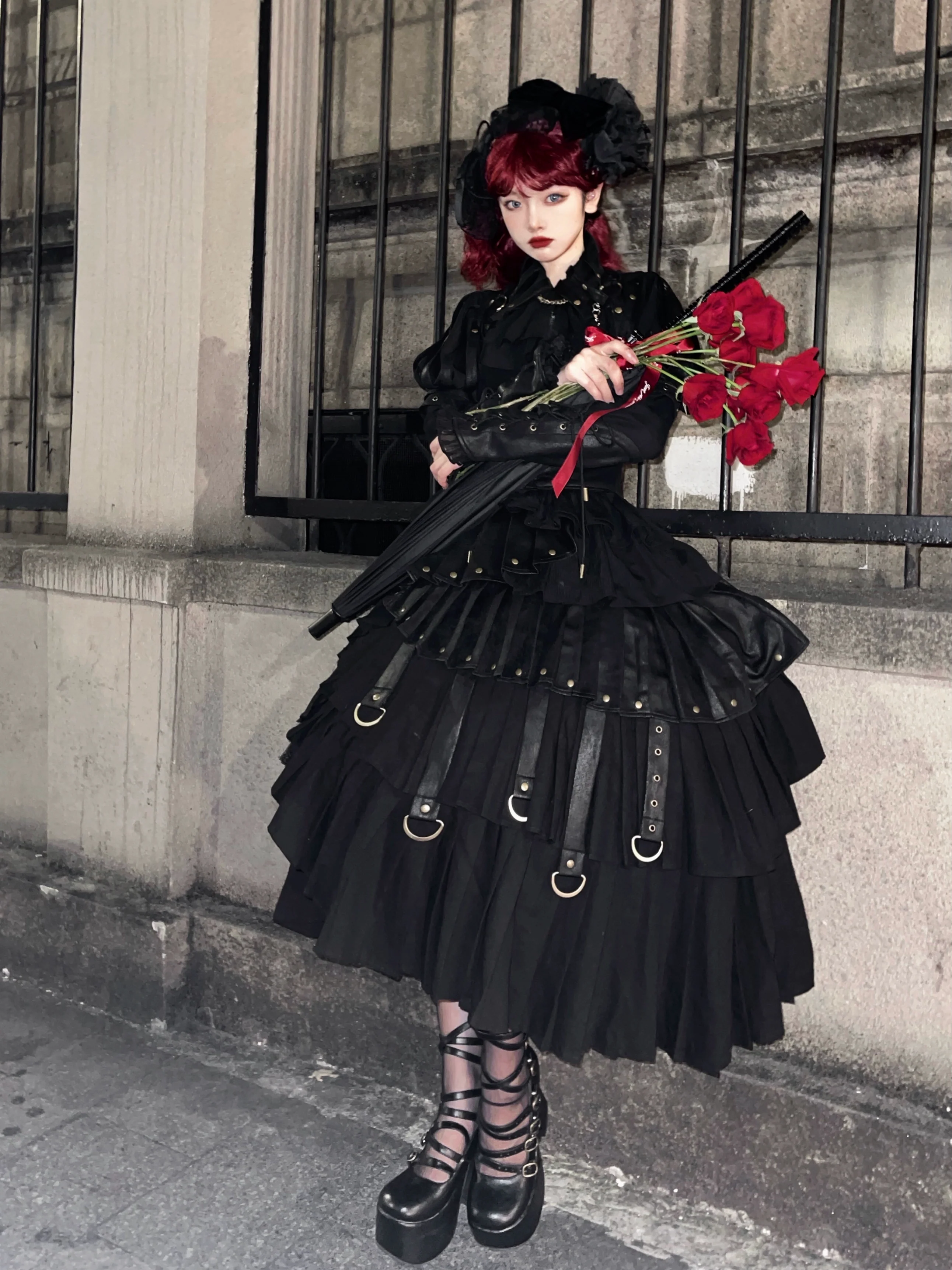 FOXTROT - Black Mist Beloved - Corset Gothic Lolita SK, Shirt, Faux Leather Cage Overlay - Image 14