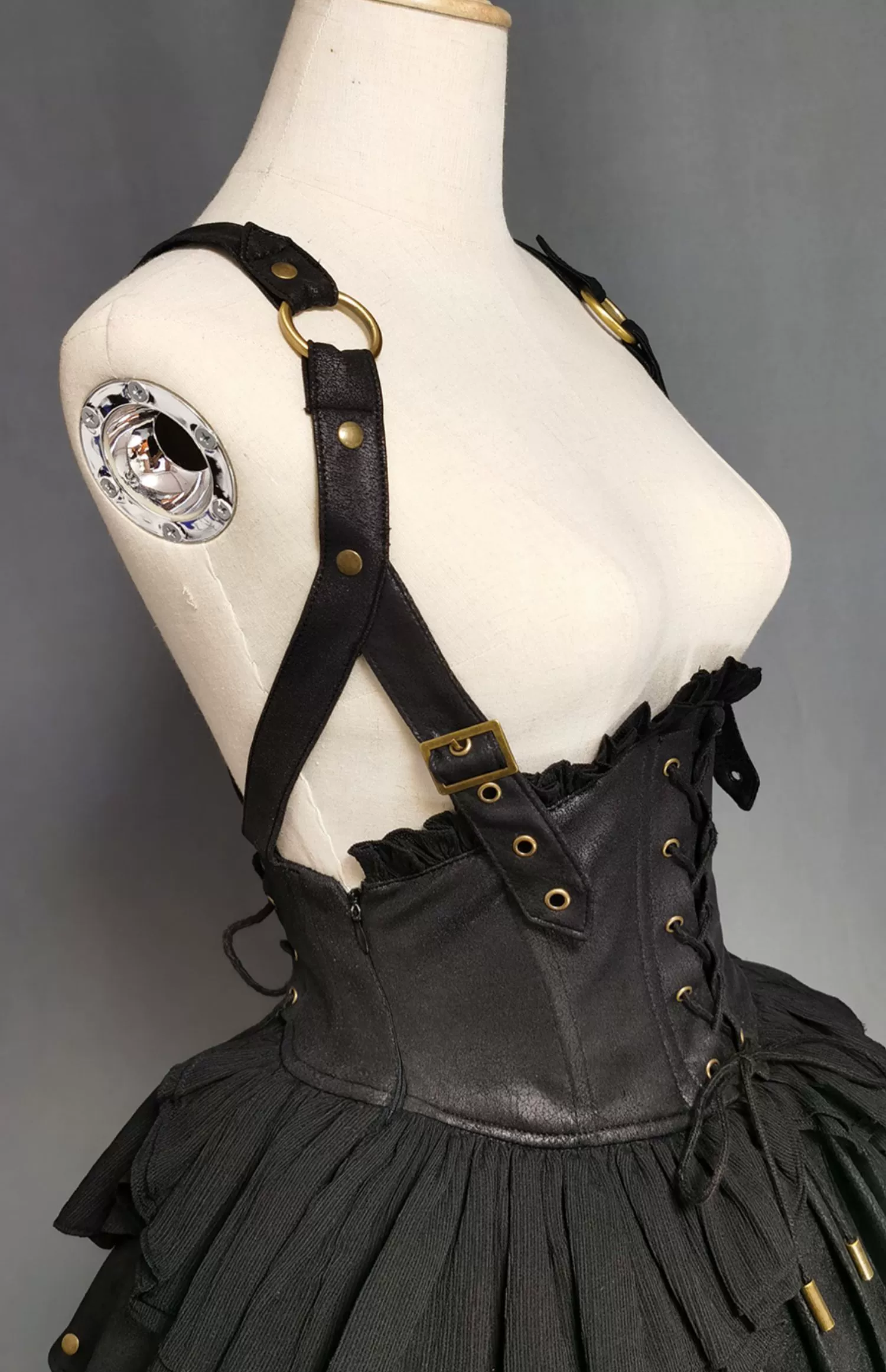 FOXTROT - Black Mist Beloved - Corset Gothic Lolita SK, Shirt, Faux Leather Cage Overlay - Image 20