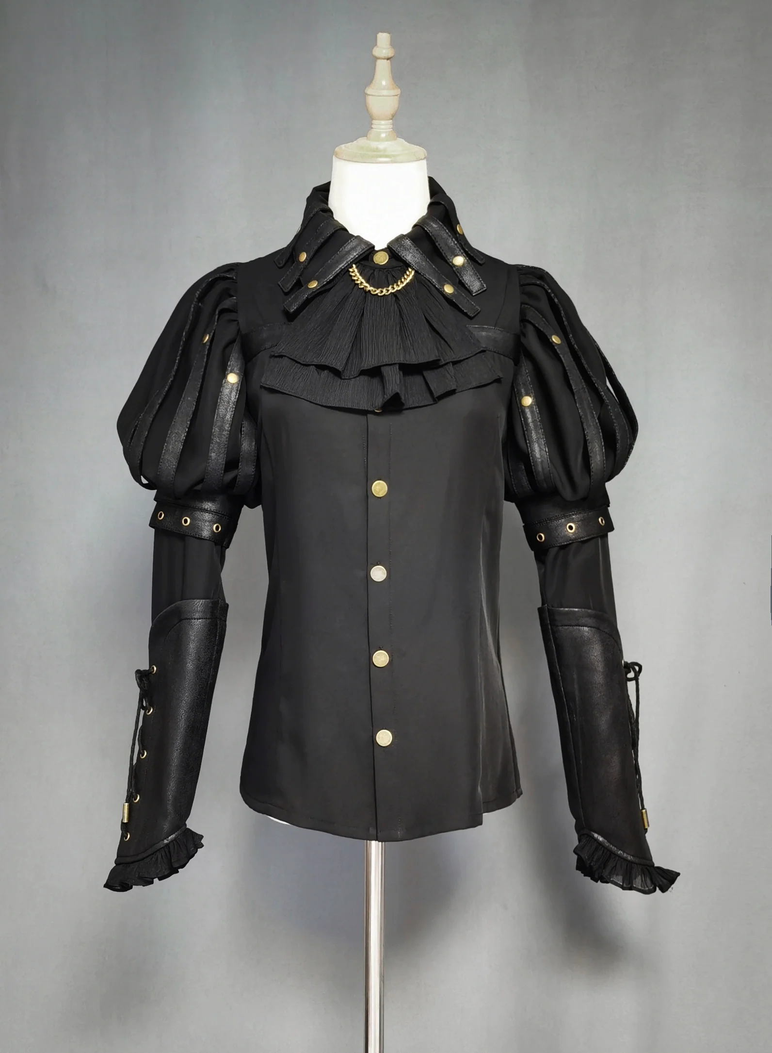 FOXTROT - Black Mist Beloved - Corset Gothic Lolita SK, Shirt, Faux Leather Cage Overlay - Image 3