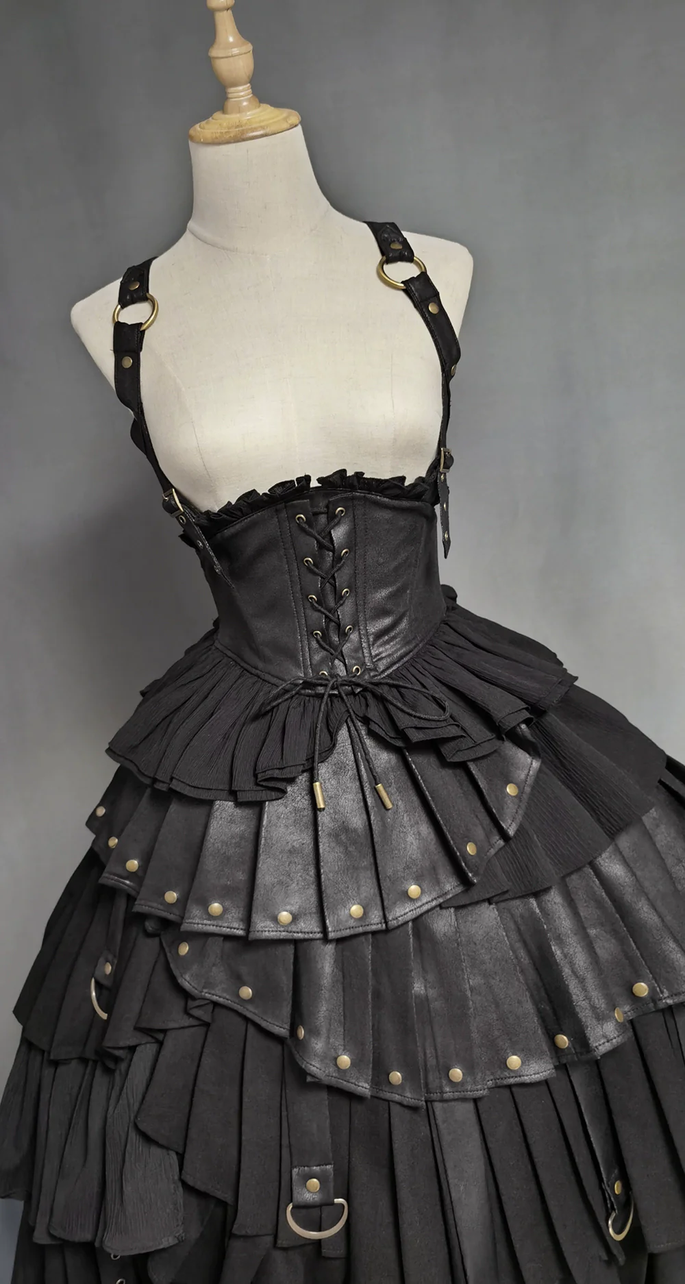 FOXTROT - Black Mist Beloved - Corset Gothic Lolita SK, Shirt, Faux Leather Cage Overlay - Image 4