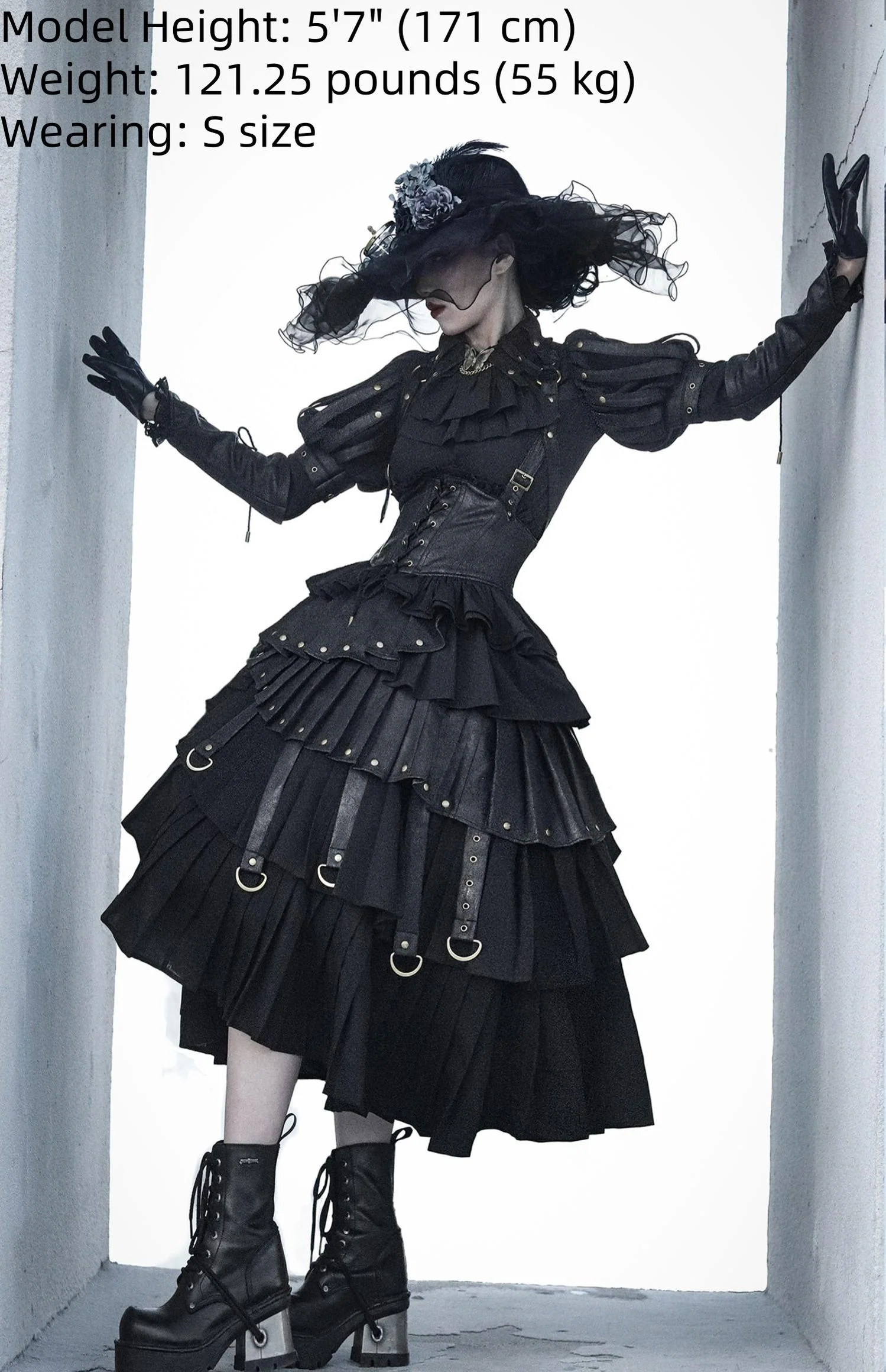 FOXTROT - Black Mist Beloved - Corset Gothic Lolita SK, Shirt, Faux Leather Cage Overlay - Image 5