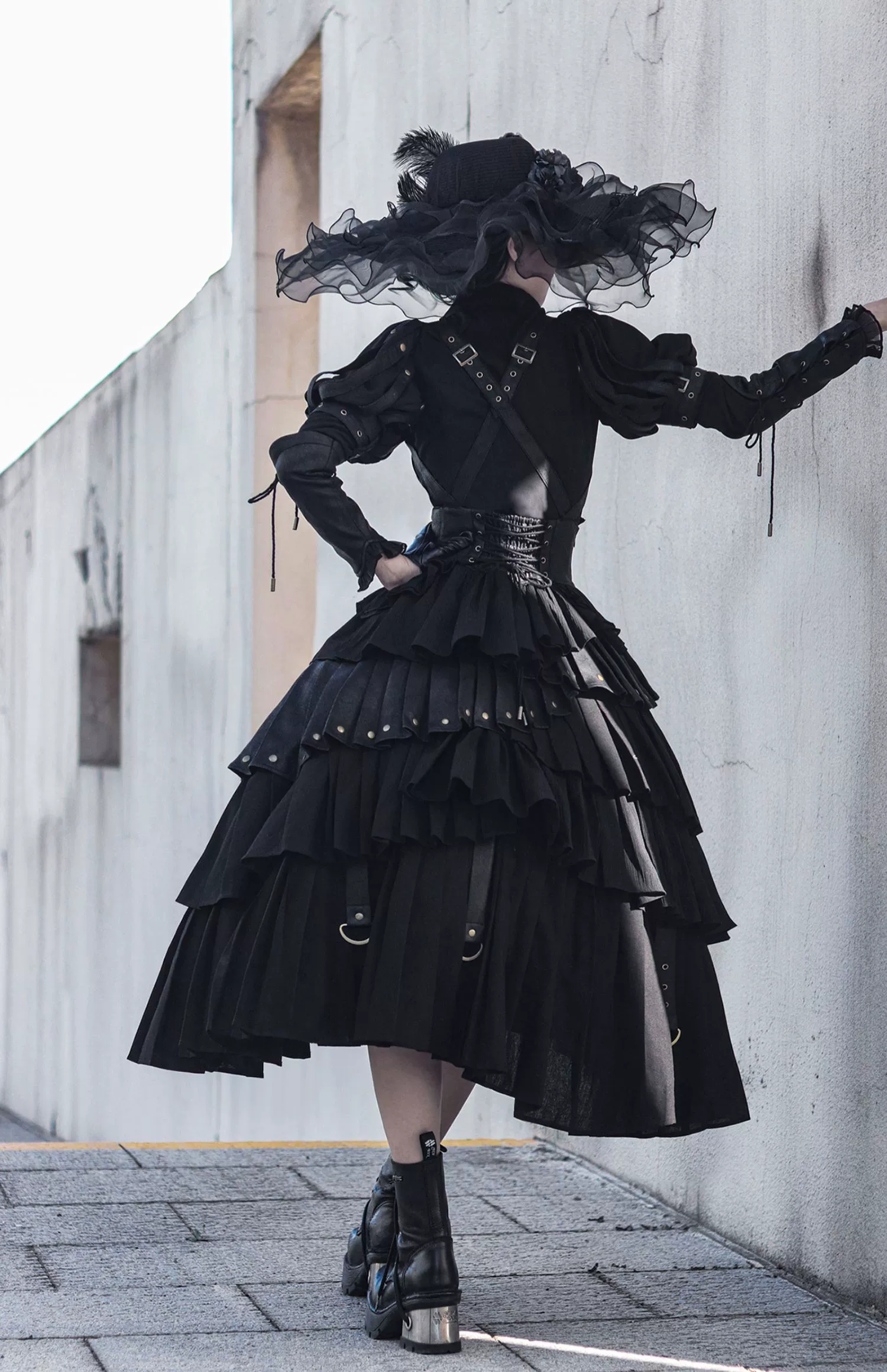 FOXTROT - Black Mist Beloved - Corset Gothic Lolita SK, Shirt, Faux Leather Cage Overlay - Image 7
