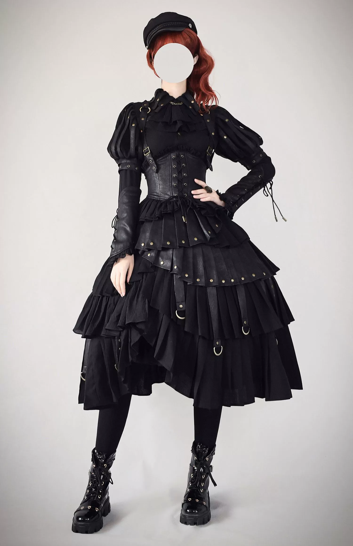 FOXTROT - Black Mist Beloved - Corset Gothic Lolita SK, Shirt, Faux Leather Cage Overlay - Image 9