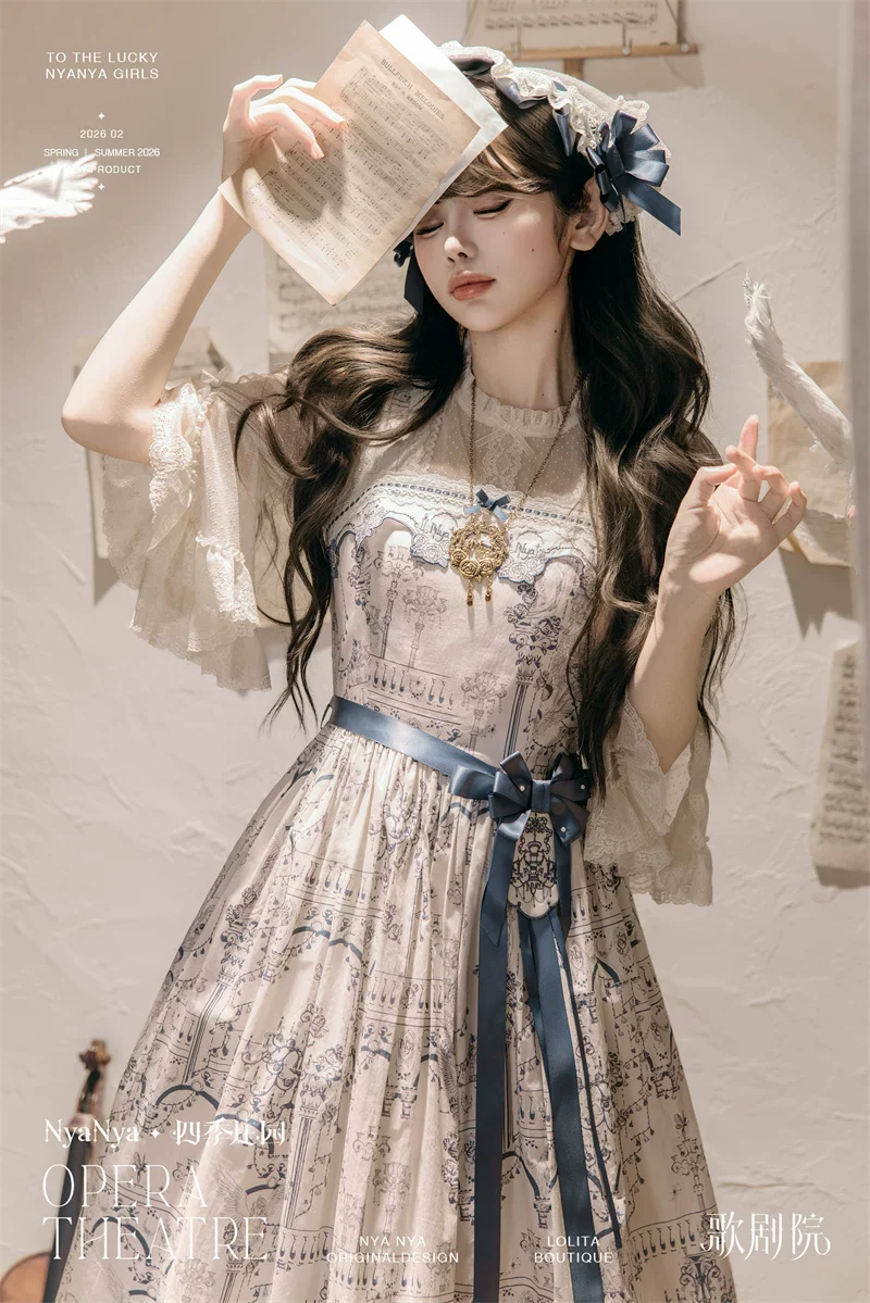 Opera - Cotton Classic Lolita Embroidered Dress, Opera Scene Print - Image 10
