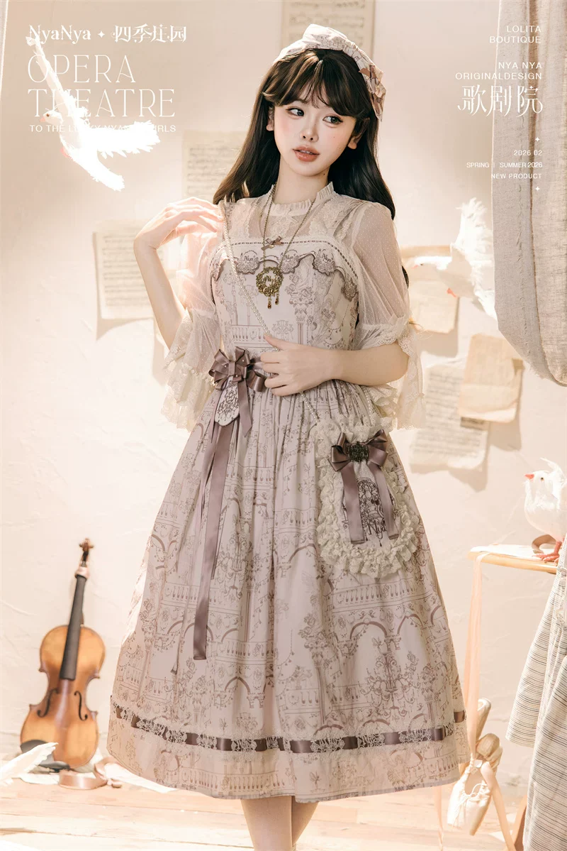 Opera - Cotton Classic Lolita Embroidered Dress, Opera Scene Print - Image 11