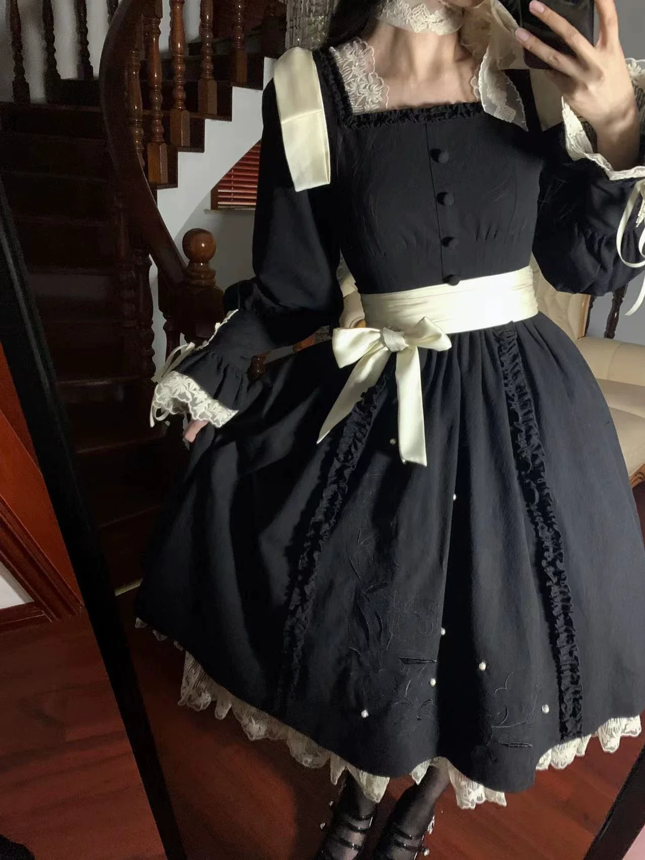 Moonlit Lily - Cotton Classic Lolita OP Dress, Lily Embroidery - Image 11