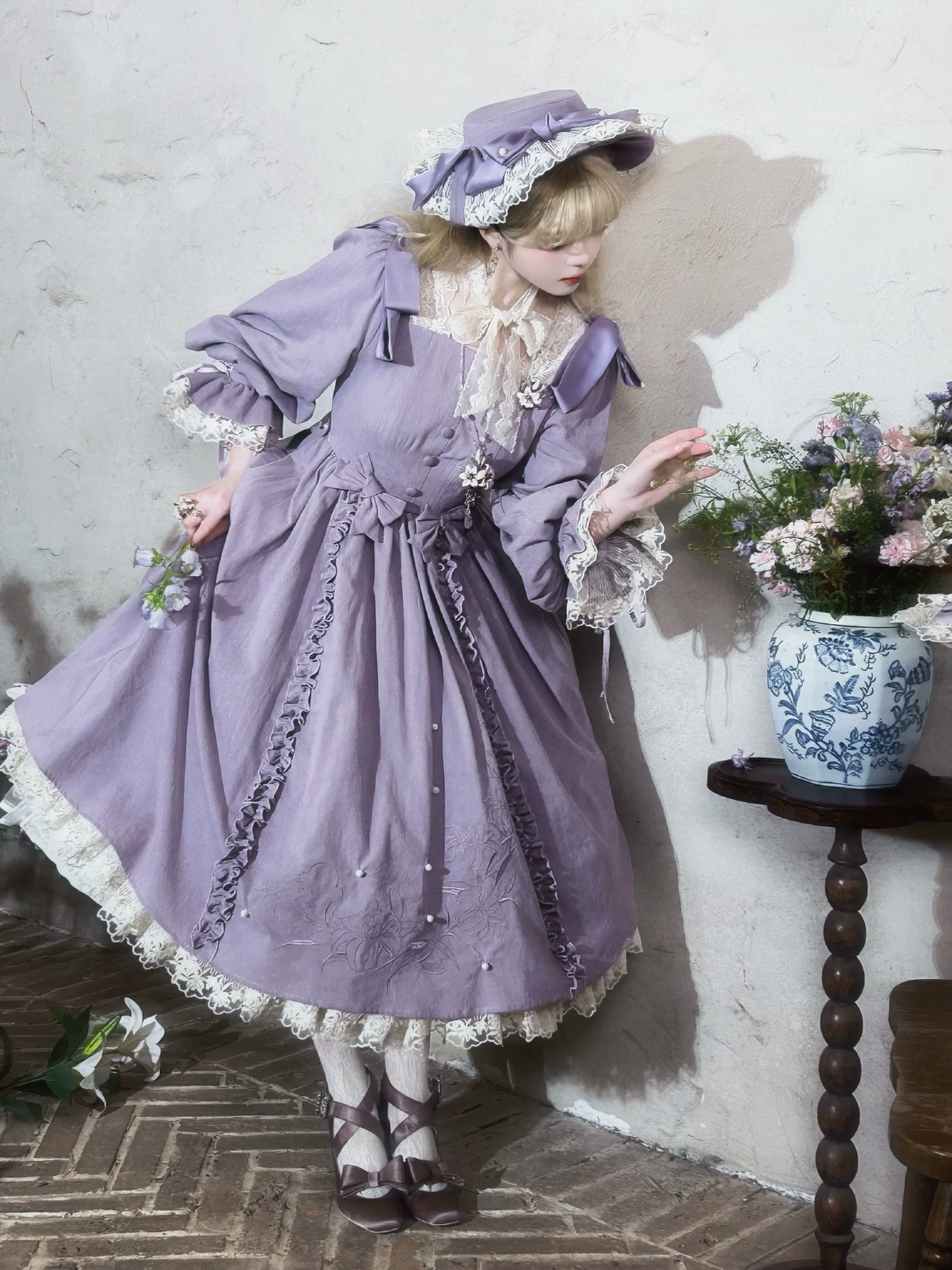 Moonlit Lily - Cotton Classic Lolita OP Dress, Lily Embroidery - Image 3