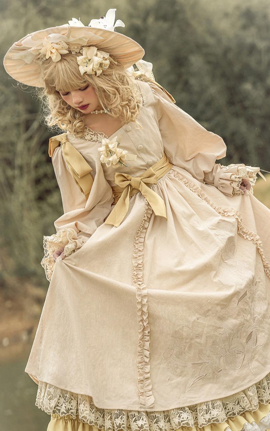 Moonlit Lily - Cotton Classic Lolita OP Dress, Lily Embroidery - Image 7