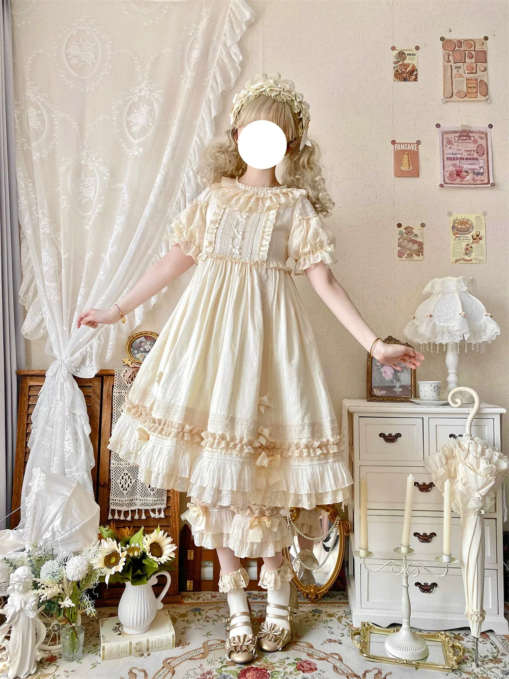 Meow Lullaby - Cotton Kawaii Lolita OP Dress with Removable Kitty Apron
