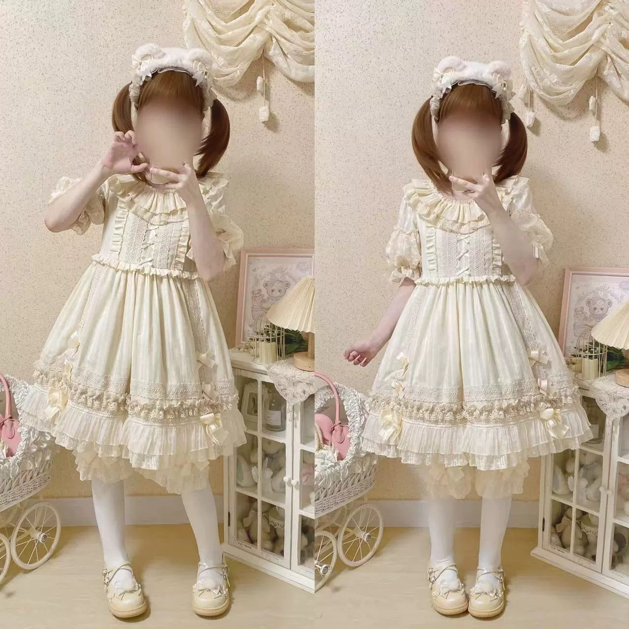 Meow Lullaby - Cotton Kawaii Lolita OP Dress with Removable Kitty Apron - Image 20