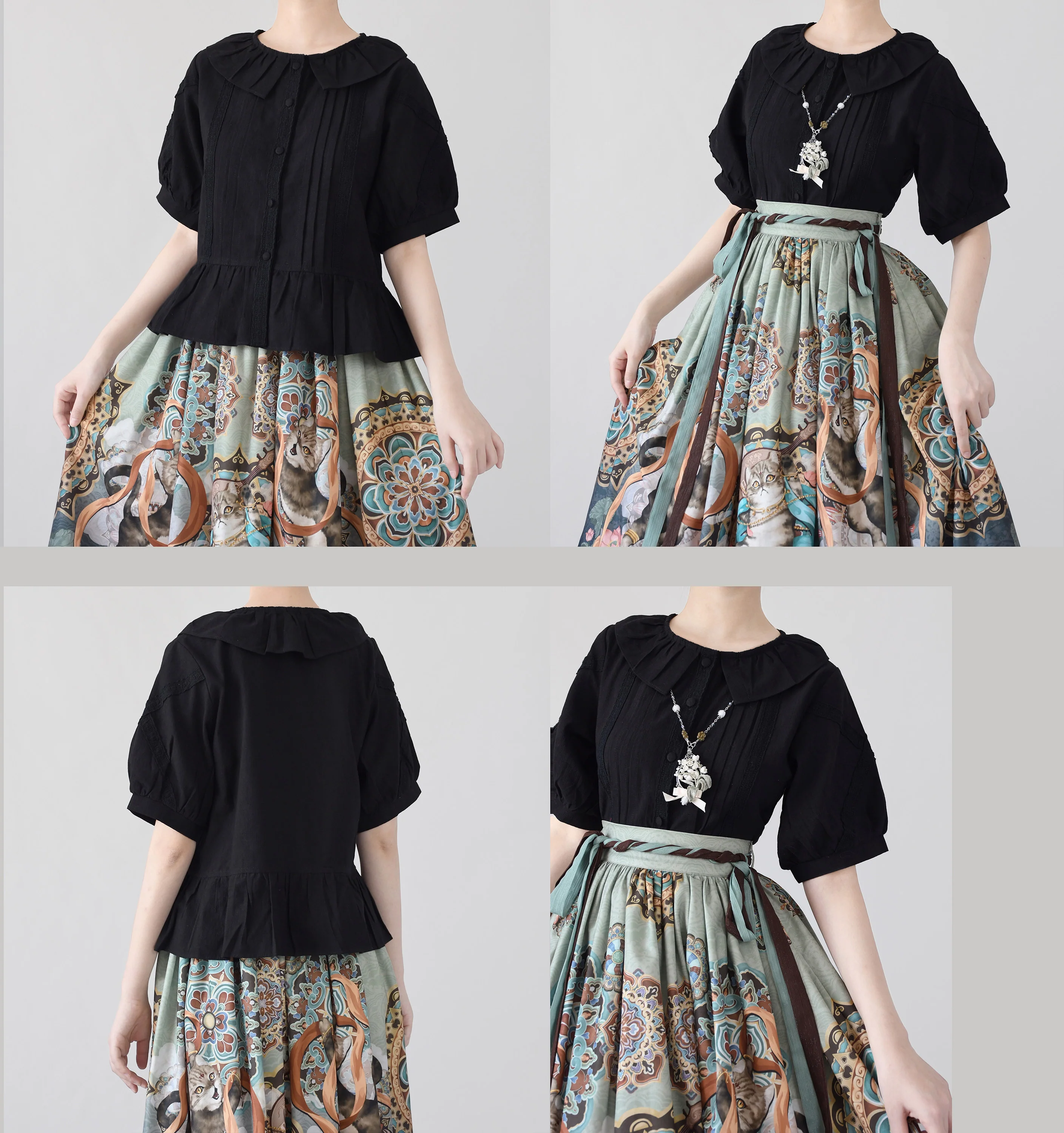 Spring Retro - Cotton Kawaii Lolita Shirt with Ruffled Neck and Lace Detail - Image 11