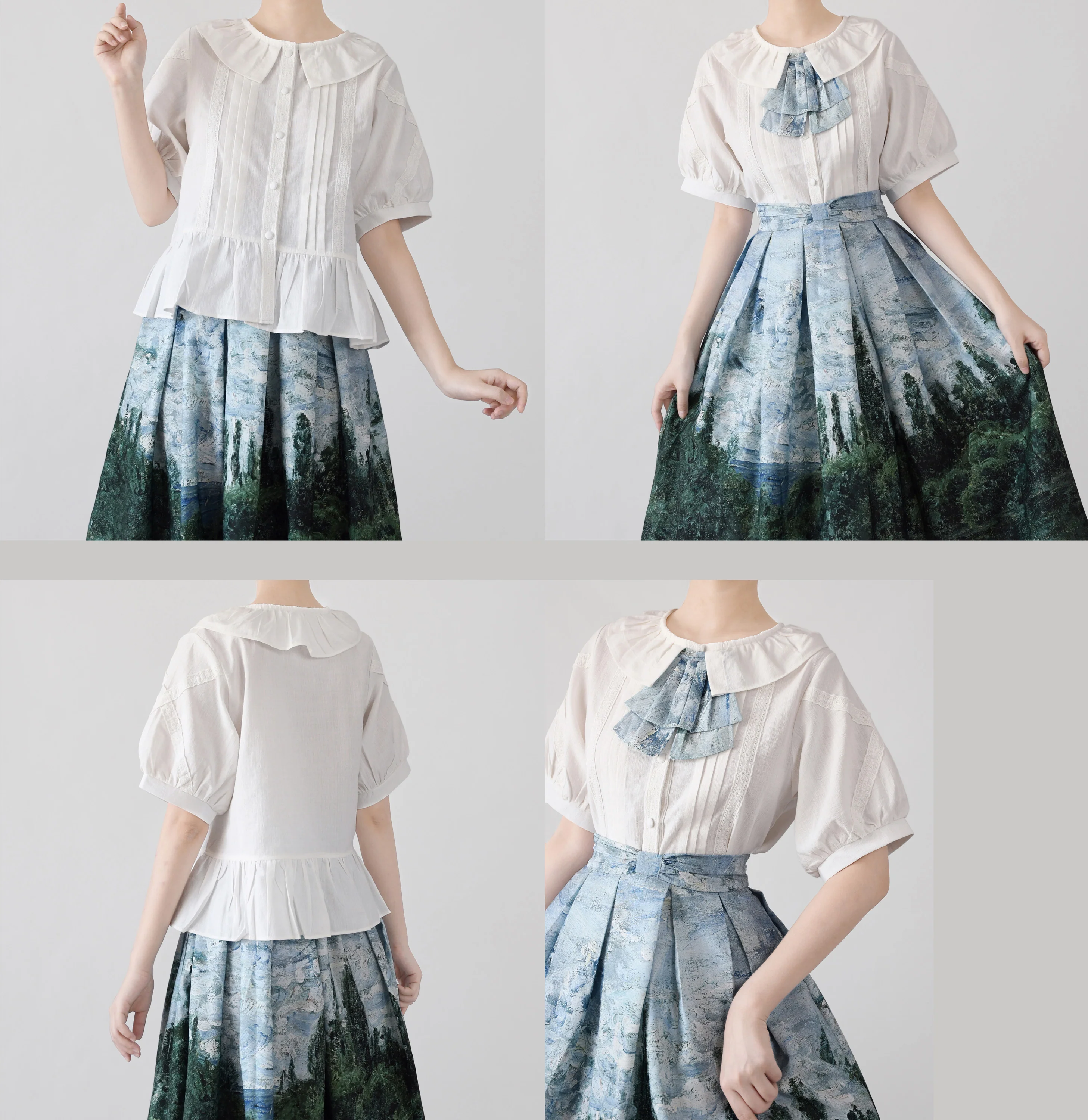 Spring Retro - Cotton Kawaii Lolita Shirt with Ruffled Neck and Lace Detail - Image 12