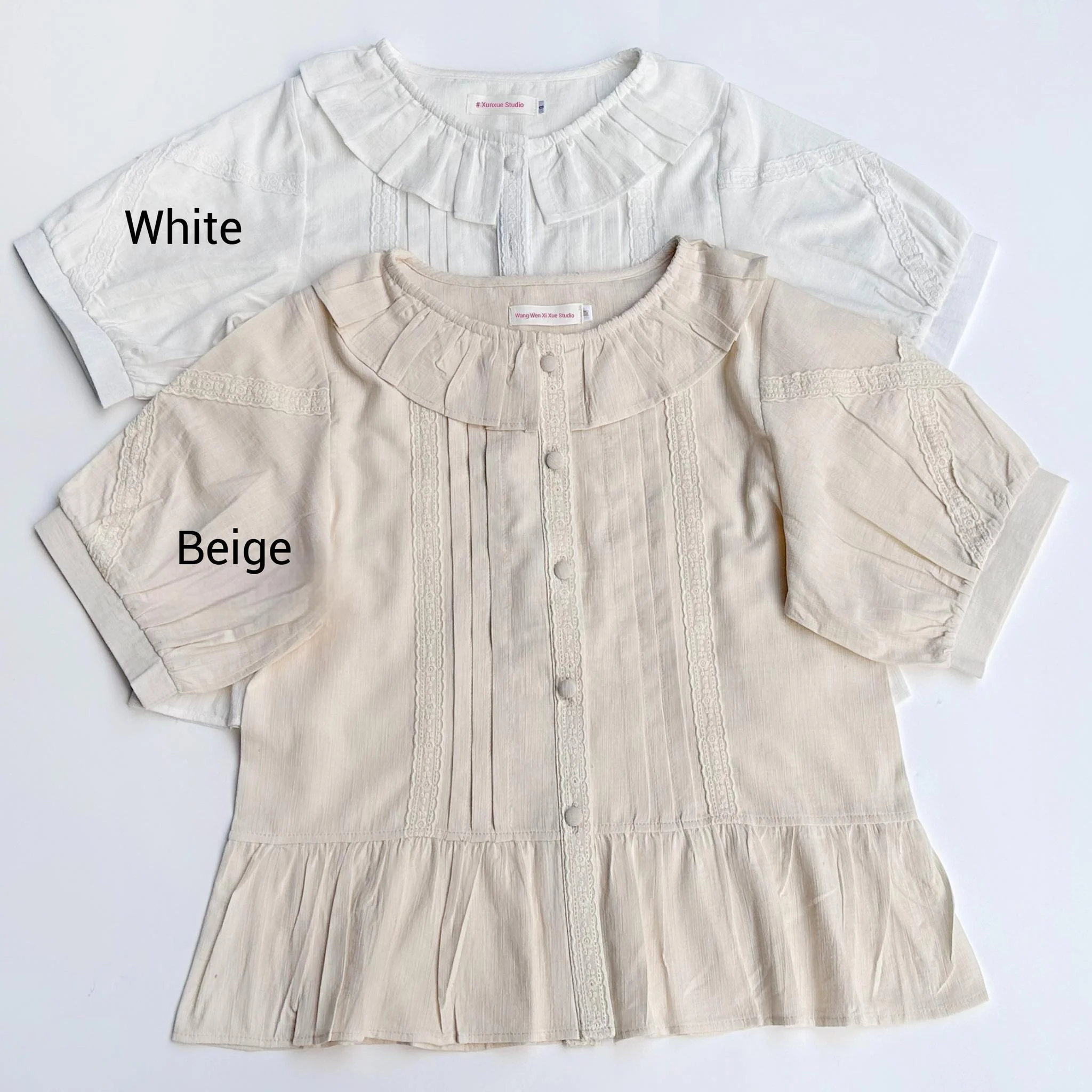 Spring Retro - Cotton Kawaii Lolita Shirt with Ruffled Neck and Lace Detail - Image 13