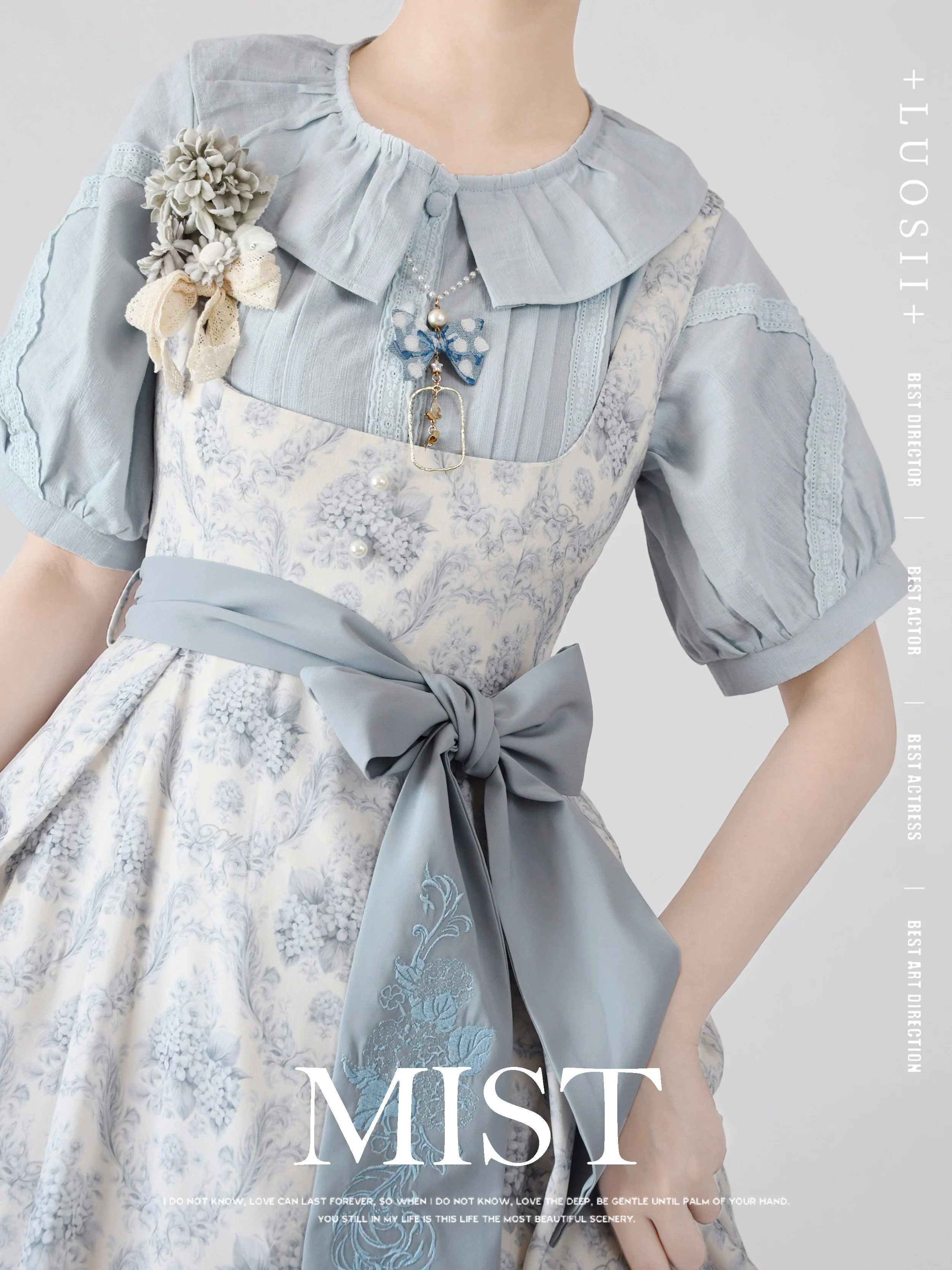 Spring Retro - Cotton Kawaii Lolita Shirt with Ruffled Neck and Lace Detail - Image 2