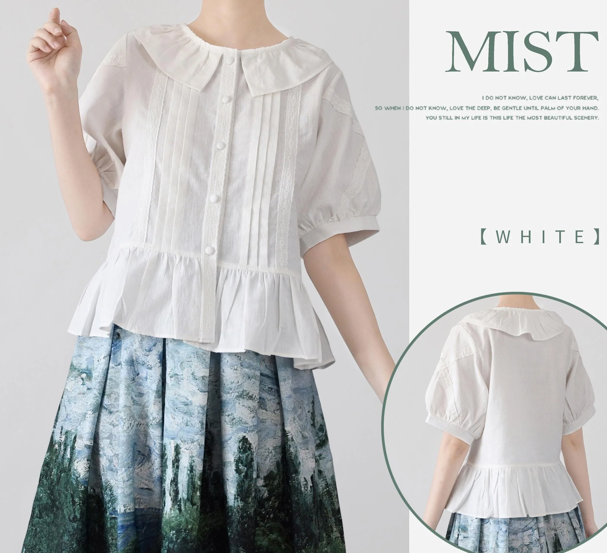 Spring Retro - Cotton Kawaii Lolita Shirt with Ruffled Neck and Lace Detail - Image 8